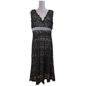 Tadashi Shoji Women's Black & Silver Cocktail Dress Sz 14 Lace Illusion Metallic
